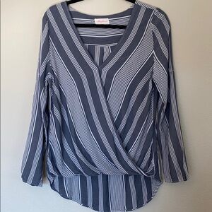 Alythea striped cotton hi lo blouse Large runs sm